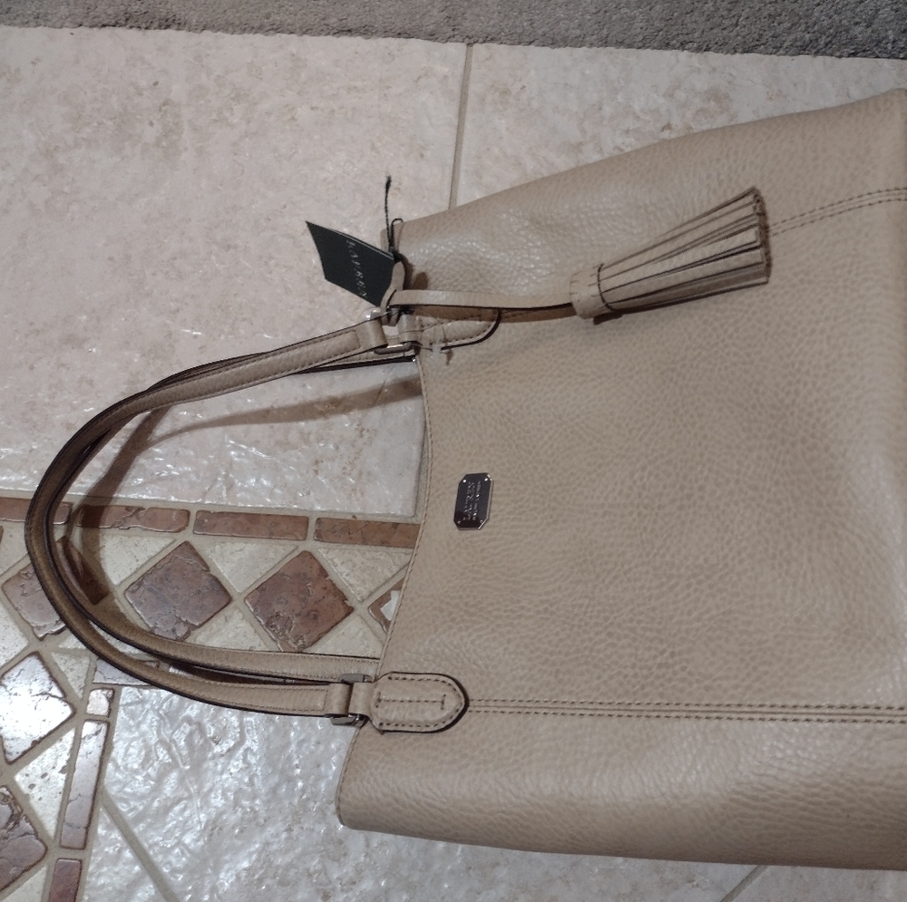 NWT LAUREN Ralph Lauren Annaville Carry All Stone - Picture 13 of 15